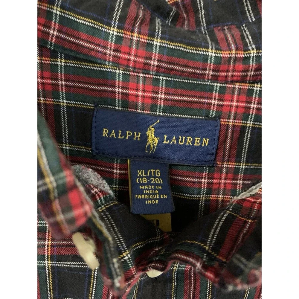 Ralph Lauren Boys Shirt Youth XL Tartan Plaid Pony Button Down Cotton